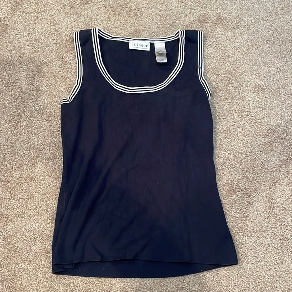 Vintage sweater vest shirt size medium dark navy blue and white